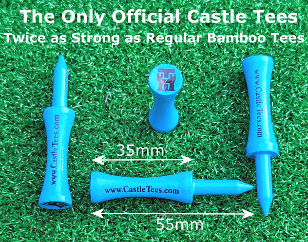 Sky Blue Castle Tees – 50 x 55mm Sky Blue Premium Bamboo Golf Tees in a Biodegradable Kraft Box
