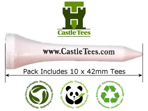 Pink Castle Tees – 50 x 60mm 2 1⁄3 inches Pink Premium Bamboo Golf Tees in a Biodegradable Kraft Box