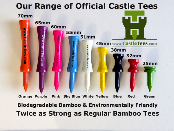 Mixed Castle Tees Box – 108 pcs Mixed Size Premium Bamboo Castle Golf Tees in a Box