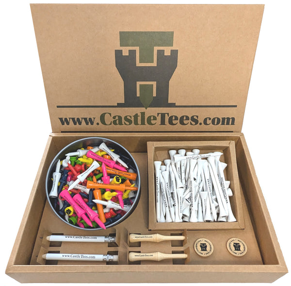Castle Tees Premium Golf Gift Box Set 134 pcs Mixed Size Tees