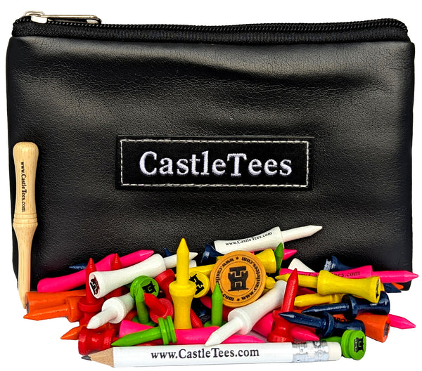 Mixed Castle Tees Zip Storage Tee Bag – 45 pcs Mixed Size Premium Bamboo Castle Golf Tees