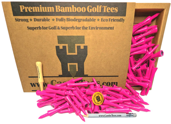 Pink Castle Tees – 50 x 60mm 2 1⁄3 inches Pink Premium Bamboo Golf Tees in a Biodegradable Kraft Box