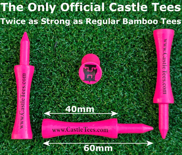 Pink Castle Tees – 40 x 60mm 2 1⁄3 inches Pink Premium Bamboo Golf Tees in a Tin