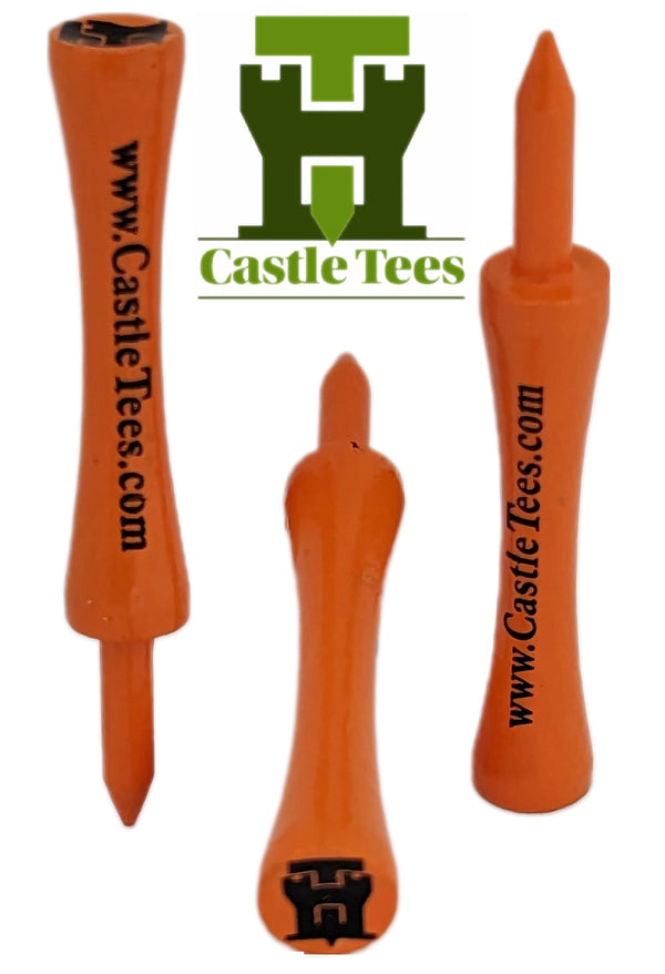 Orange Castle Tees – 50 x 70mm 2 ¾ inches Orange Premium Bamboo Golf Tees in a Biodegradable Kraft Box
