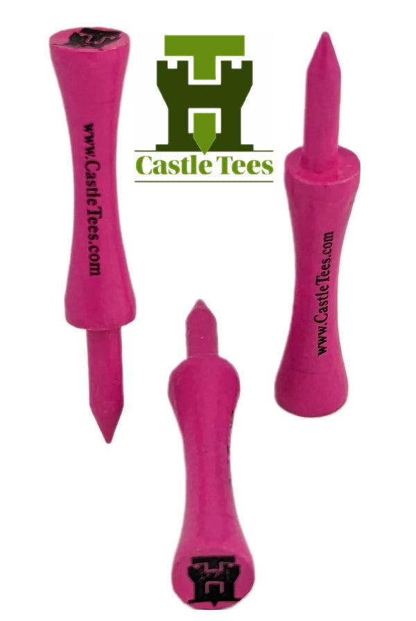 Pink Castle Tees – 50 x 60mm 2 1⁄3 inches Pink Premium Bamboo Golf Tees in a Biodegradable Kraft Box